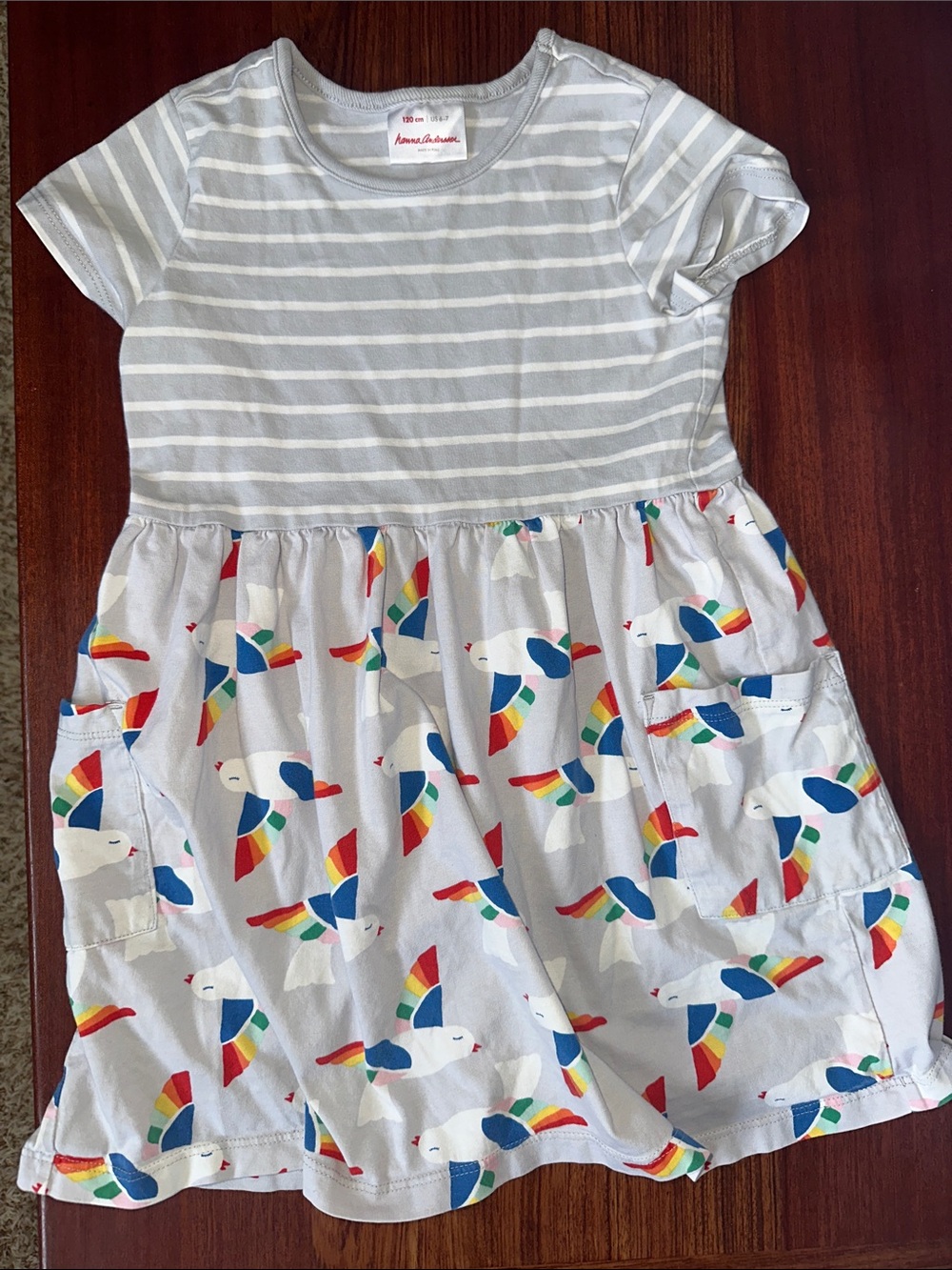 Hanna Andersson White Dress with Rainbow Bird Print